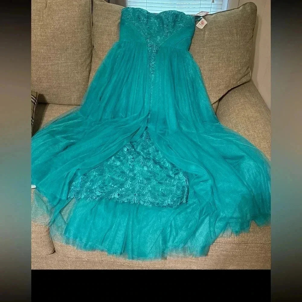 NWT $650 MONIQUE LHUILLER Elegant Designer Luxury Gown Dress Style 443857 Teal